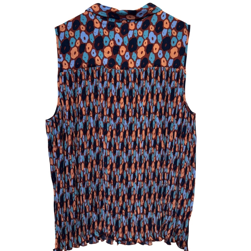 Wildfang Empower Plisse Button Up Top 2X Pleats Sleeveless Stretch Abstract Bold - Picture 2 of 8